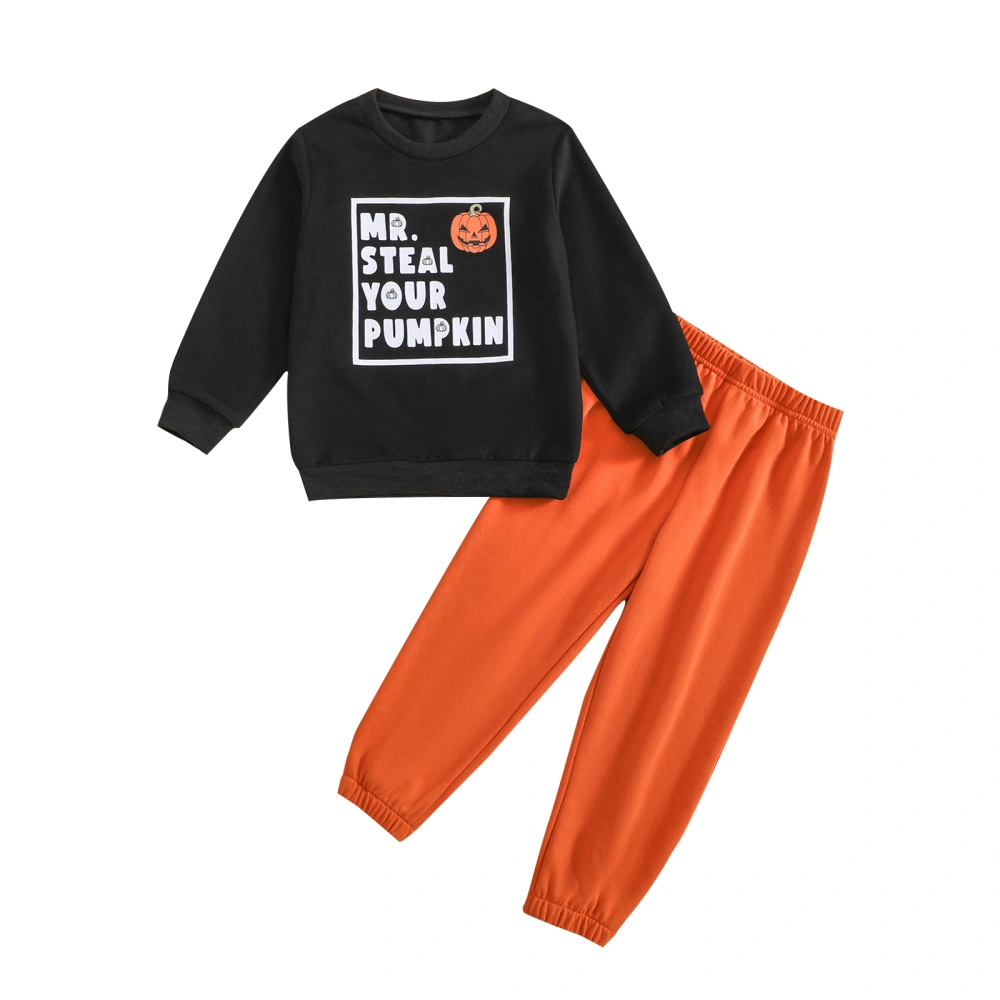 Toddler Boy Halloween Outfits Pumpkin Letter Print Sweatshirt + Pants