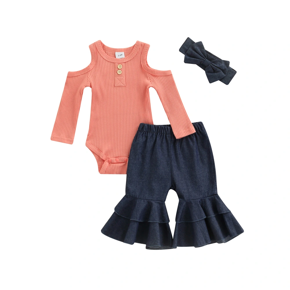 Infant Baby Girls Suit, Long Sleeve Romper Tops+Flared Pants+Headband