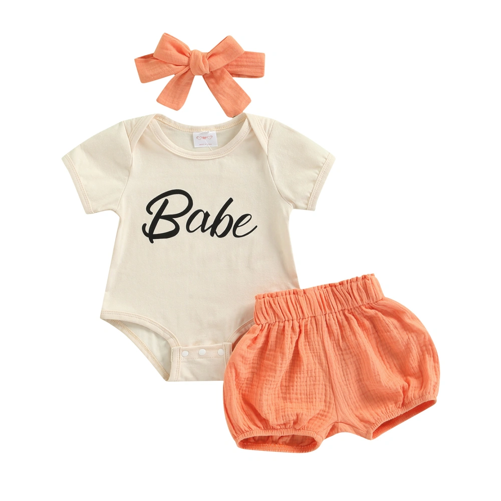 Baby Girl Shorts Set, Round Neck Romper Elastic Waist Shorts Headband 