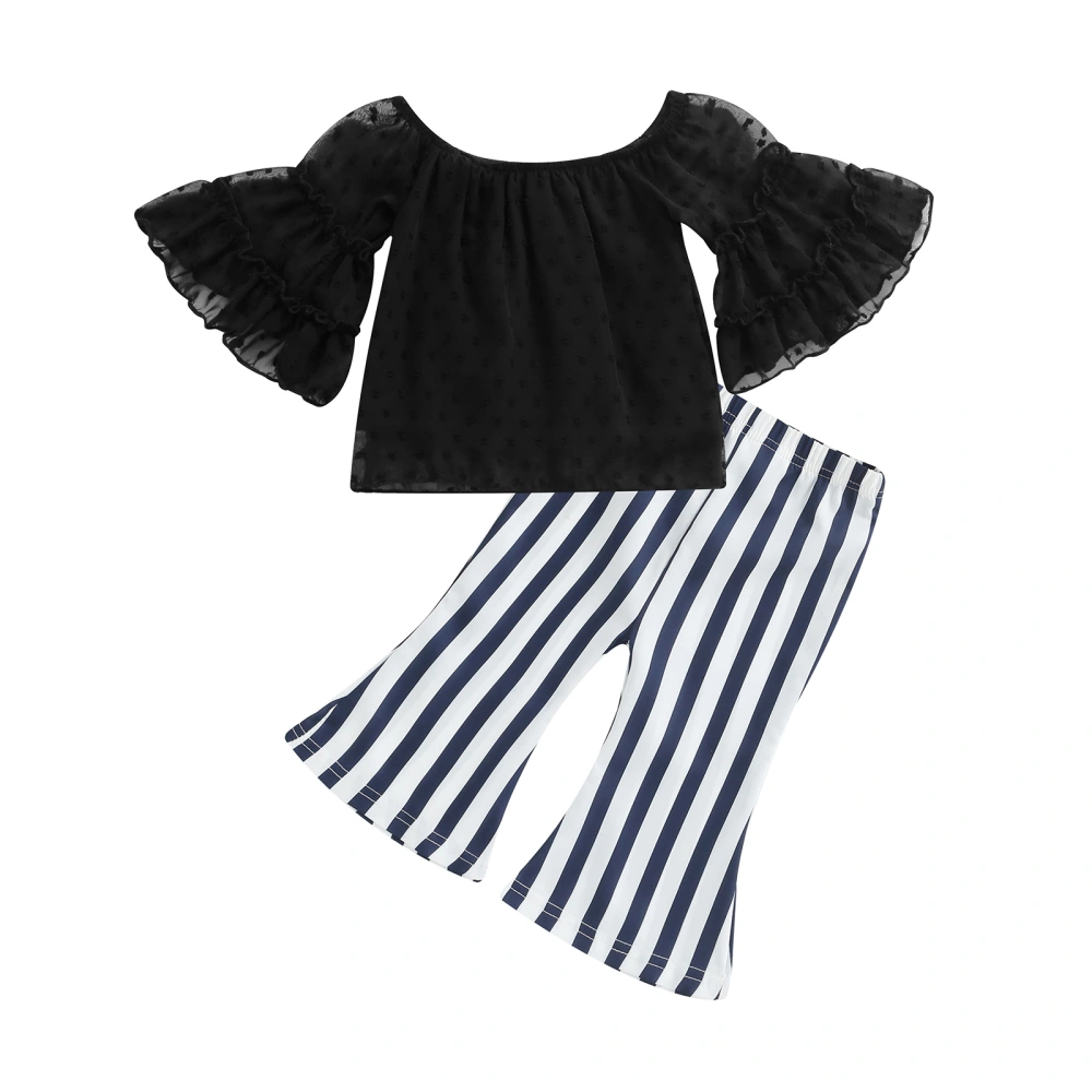 Girl 2Pcs Spring Outfits, Off Shoulder Tops + Striped Flare Pants