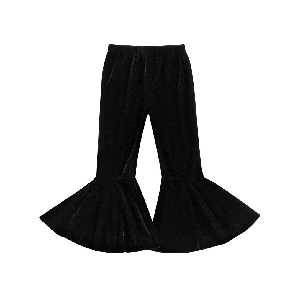 Girls Velvet Flare Pants Solid Color Elastic Waist Bell Bottom