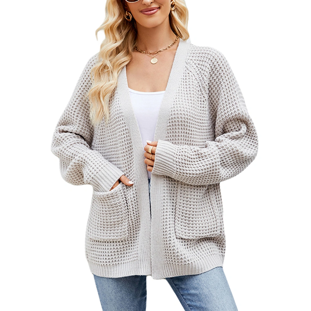 Women Knit Cardigan Long Sleeve Open Front Sweater with Pockets