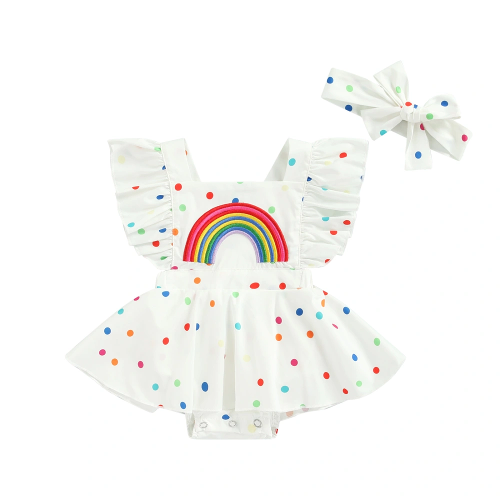 Baby Girls Summer Romper Dress, Ruffle Sleeve Rainbow Bodysuit