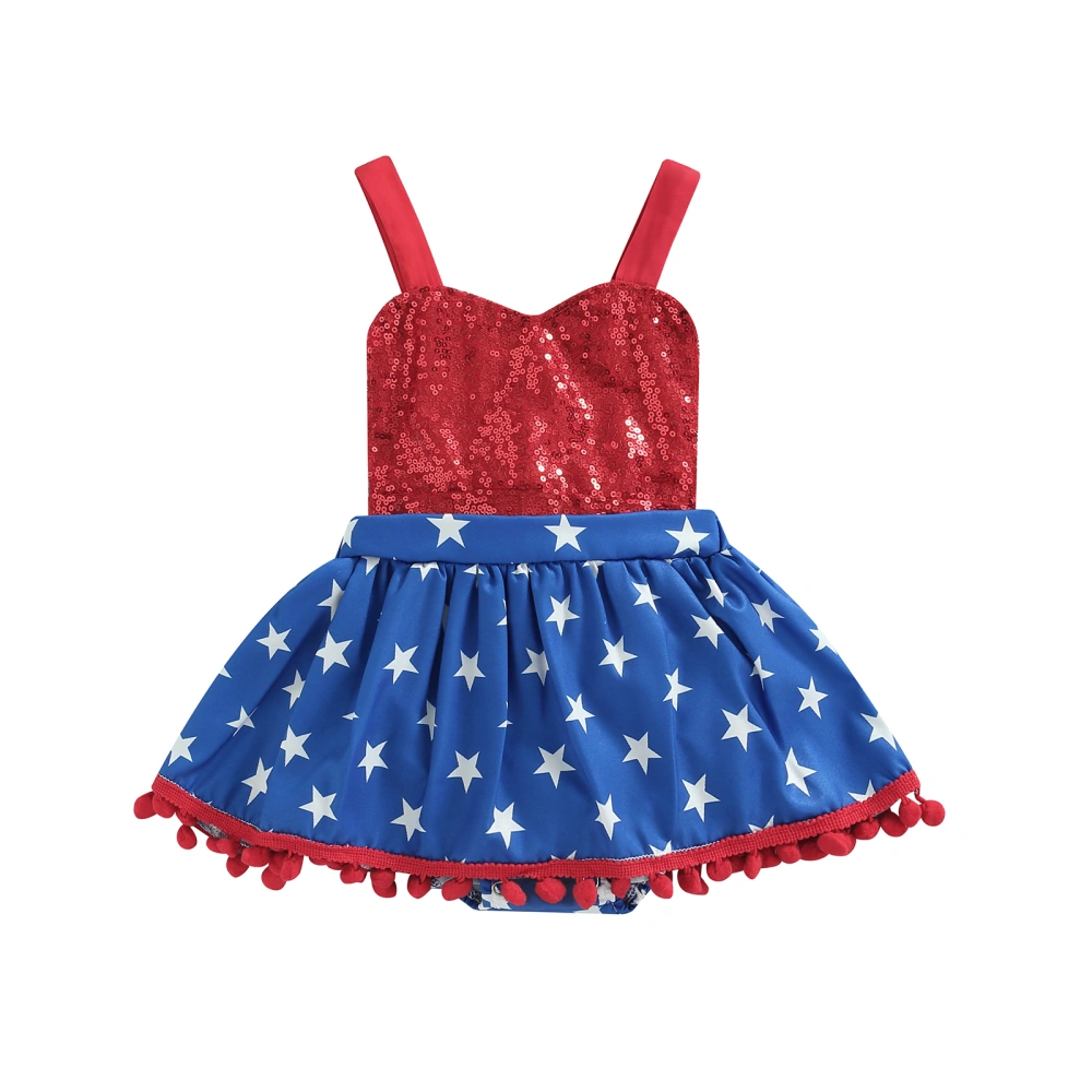 Infant Girls Romper, Star Printed Backless Sequin Dress-Like Bodysuit