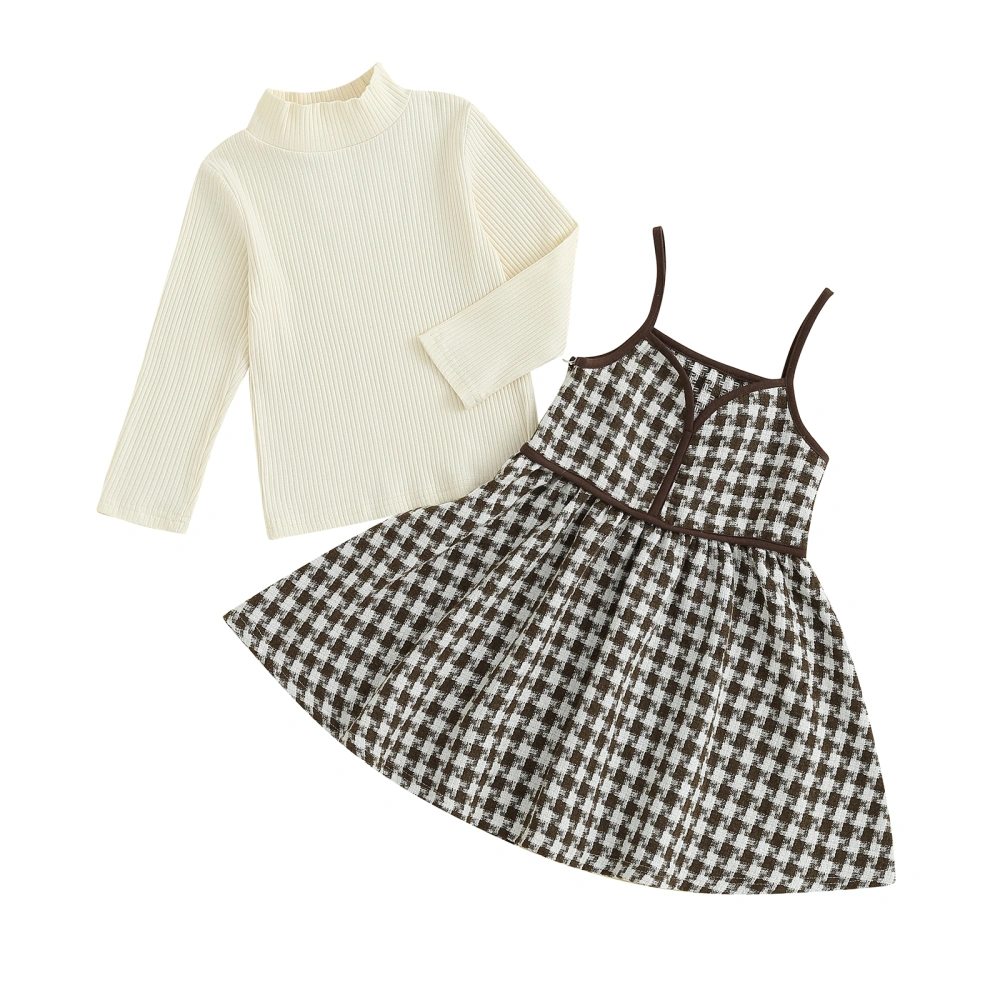 Toddler Girl 2 Piece Outfit Turtleneck Tops and Plaid A-Line Dress