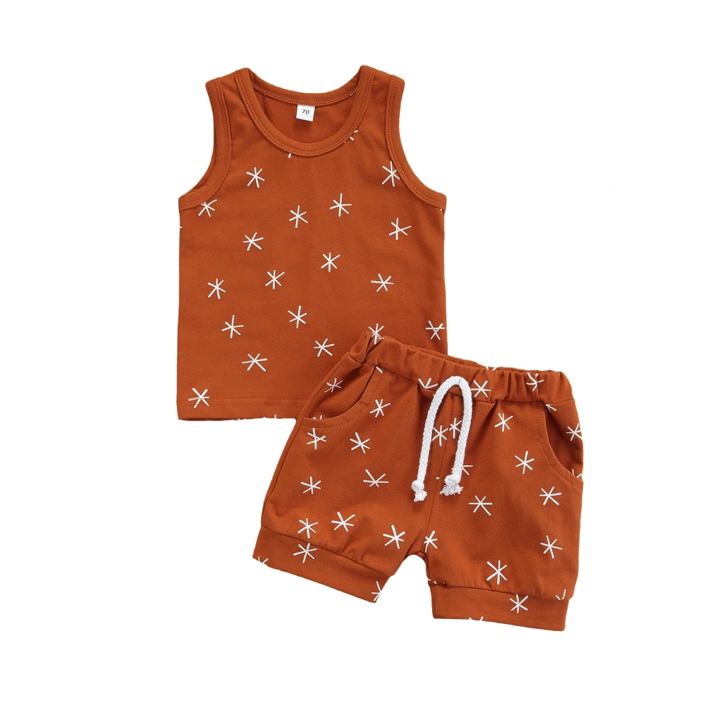 Kids Star Print Round Collar Sleeveless Pullover+ Short Pants