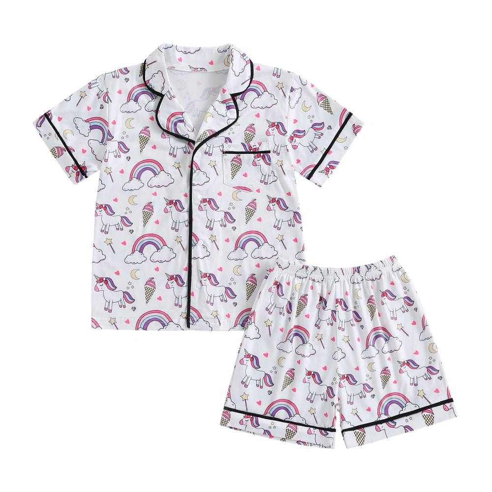 Kids Summer Pajamas Girls Sleepwear Rainbow Print T-Shirt and Shorts 