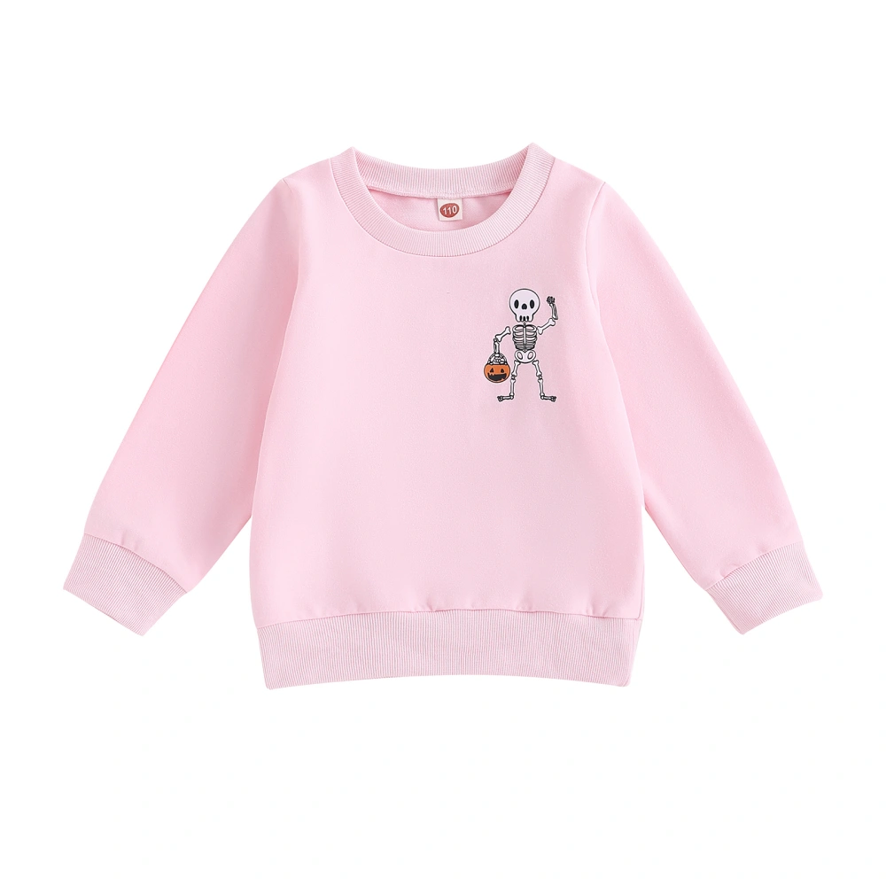 Girl Autumn Pullovers Cartoon Skeleton Print Long-Sleeved Sweatshirt