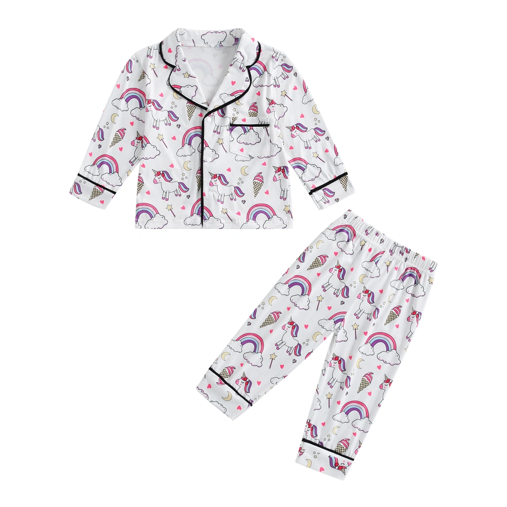 Kids Girls Pajamas Set, Rainbow Horse Print Long Sleeve Tops + Pants