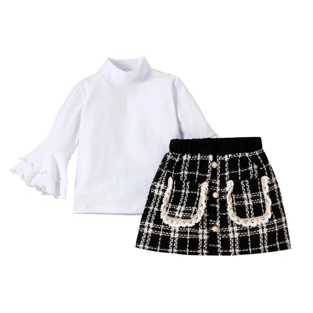 2PCS Toddler Girls Fall Outfits, Mock Neck Tops + Mini Skirt