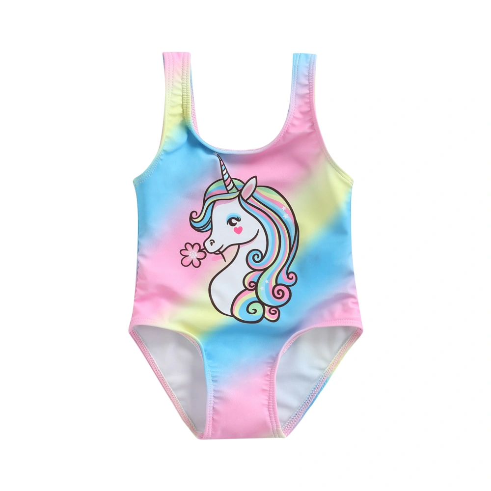 Toddler Girls Sleeveless Round Neck Unicorn Print One-piece Swimwear