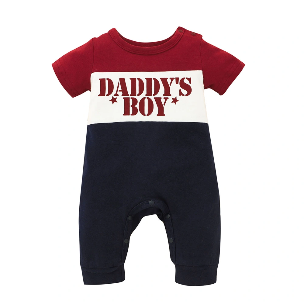 Baby Boy's Romper, Round Neck Letter Printed Short Sleeve Romper