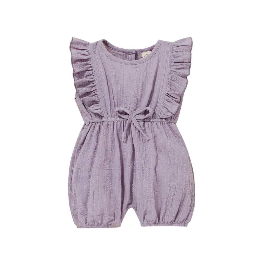 Baby Girls Overalls, Solid Color Round Collar Sleeveless Romper