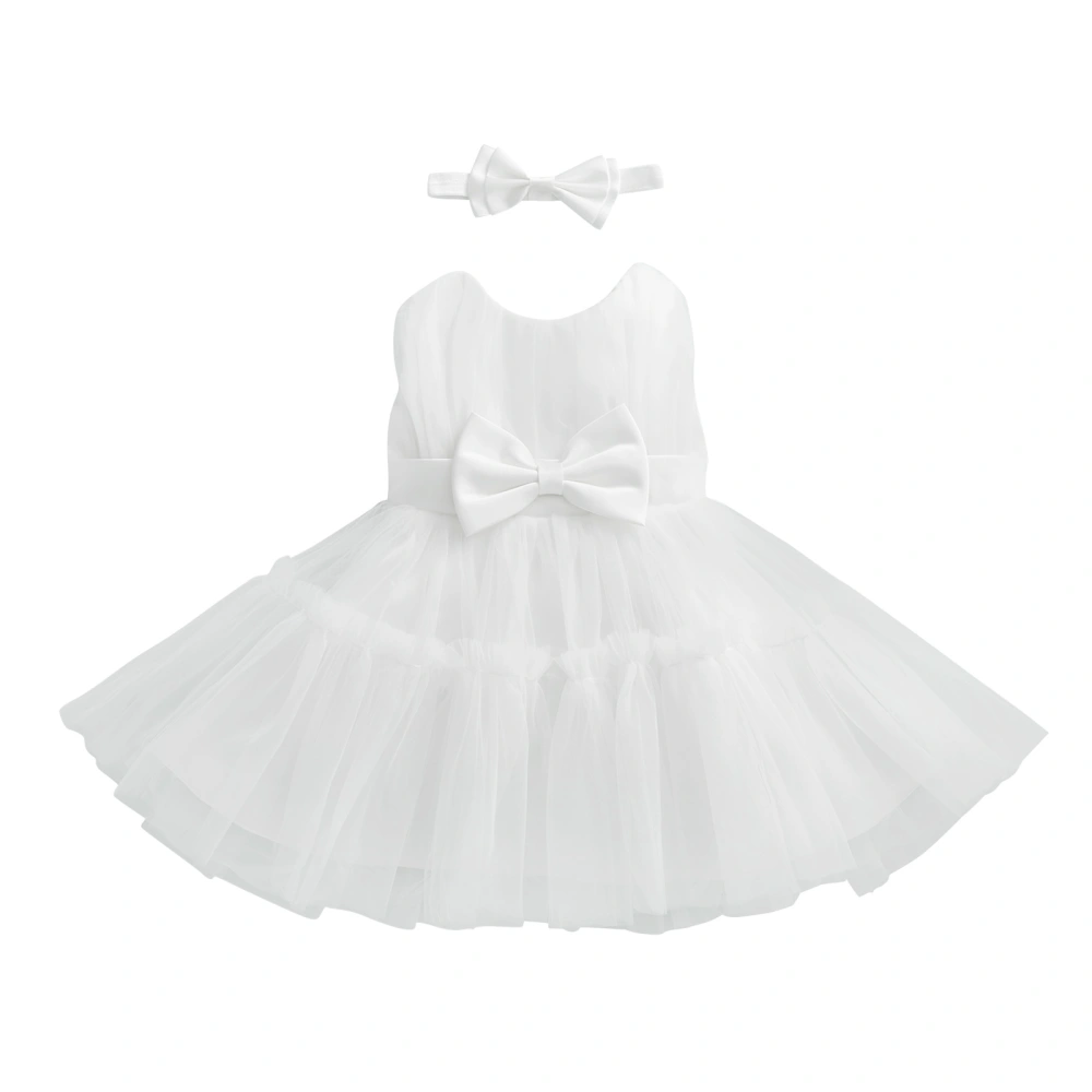 Girls Formal Dress, Solid Sleeveless Ruffled Mesh Dress+Headband