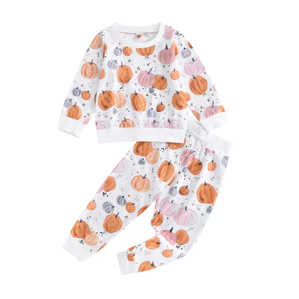 Baby Girls Halloween Clothes Pumpkin Print Sweatshirt and Pants 