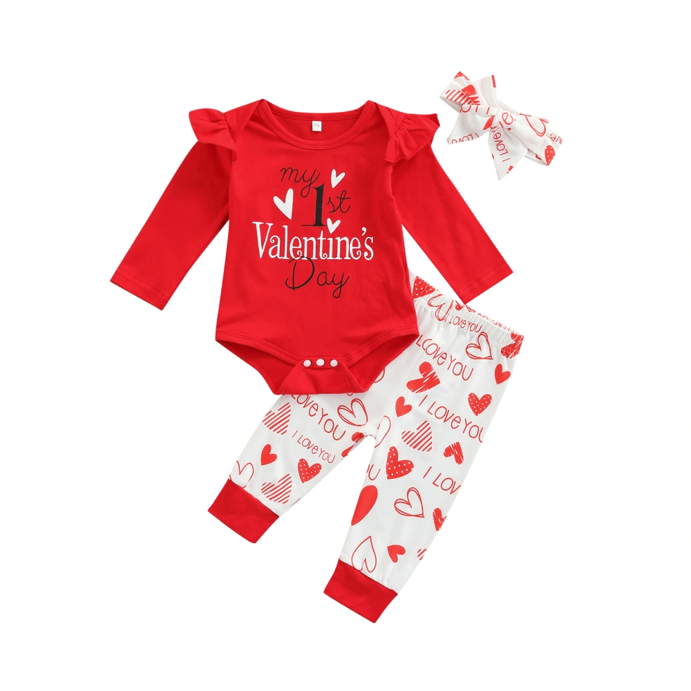 Infant Girl Valentine's Day Clothing, Jumpsuit + Trousers + Headband