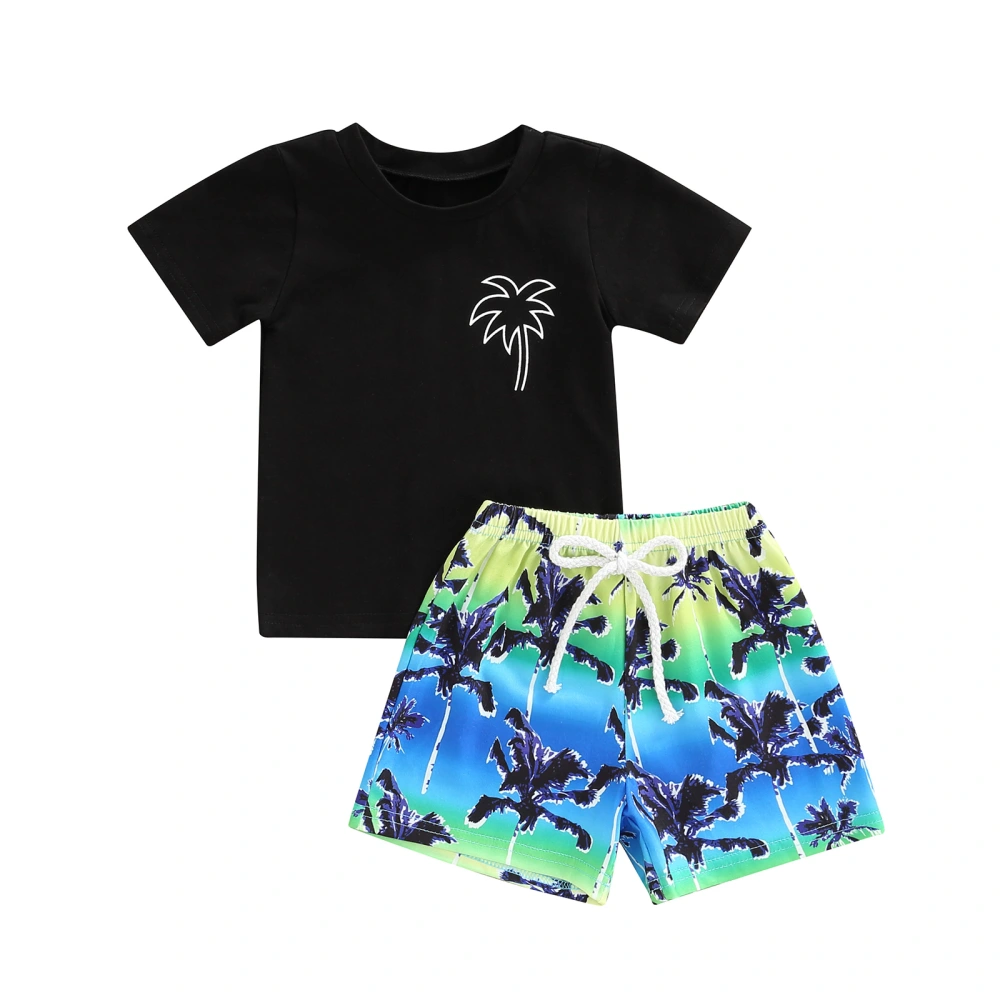 Little Boys Outfit, Printing Round Collar Short Sleeve Tops, Shorts