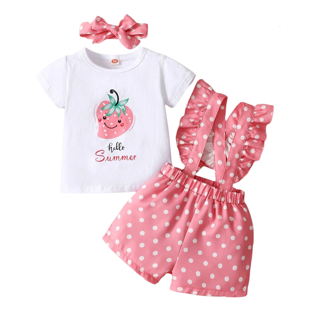 Baby Girl Short Pants Set, Short Sleeve T-Shirt + Pants + Headband Set