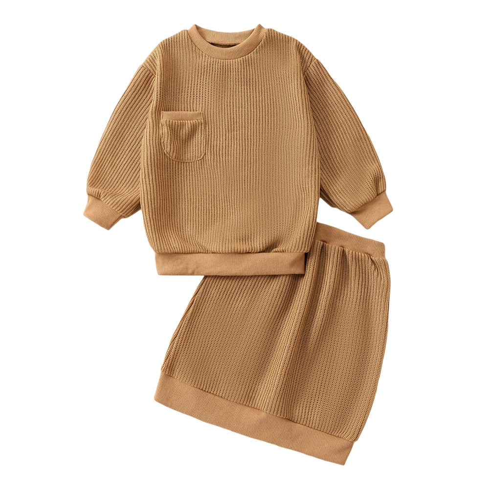 Girls Skirt Set, Long Sleeve Crew Neck Sweater with Skirt Fall Outfit