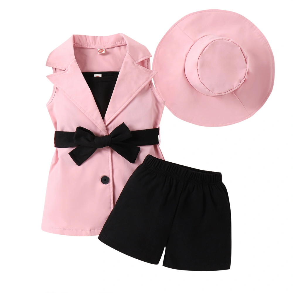 Girls Shorts Set, Elegant Camisole with Shorts Gilet Belt Hat