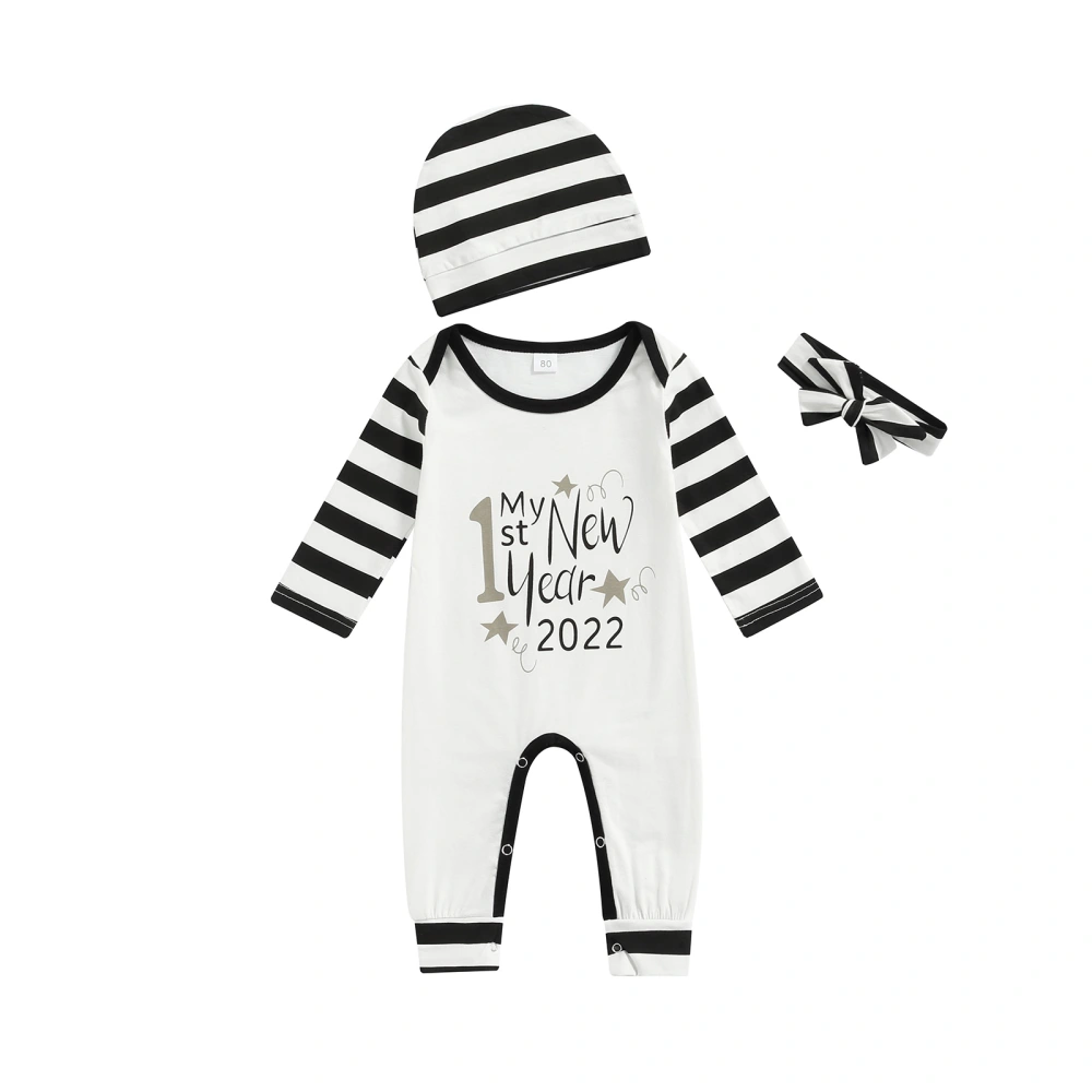 Infant New Year Romper Baby Stripe Long Sleeve Letter Print Jumpsuit