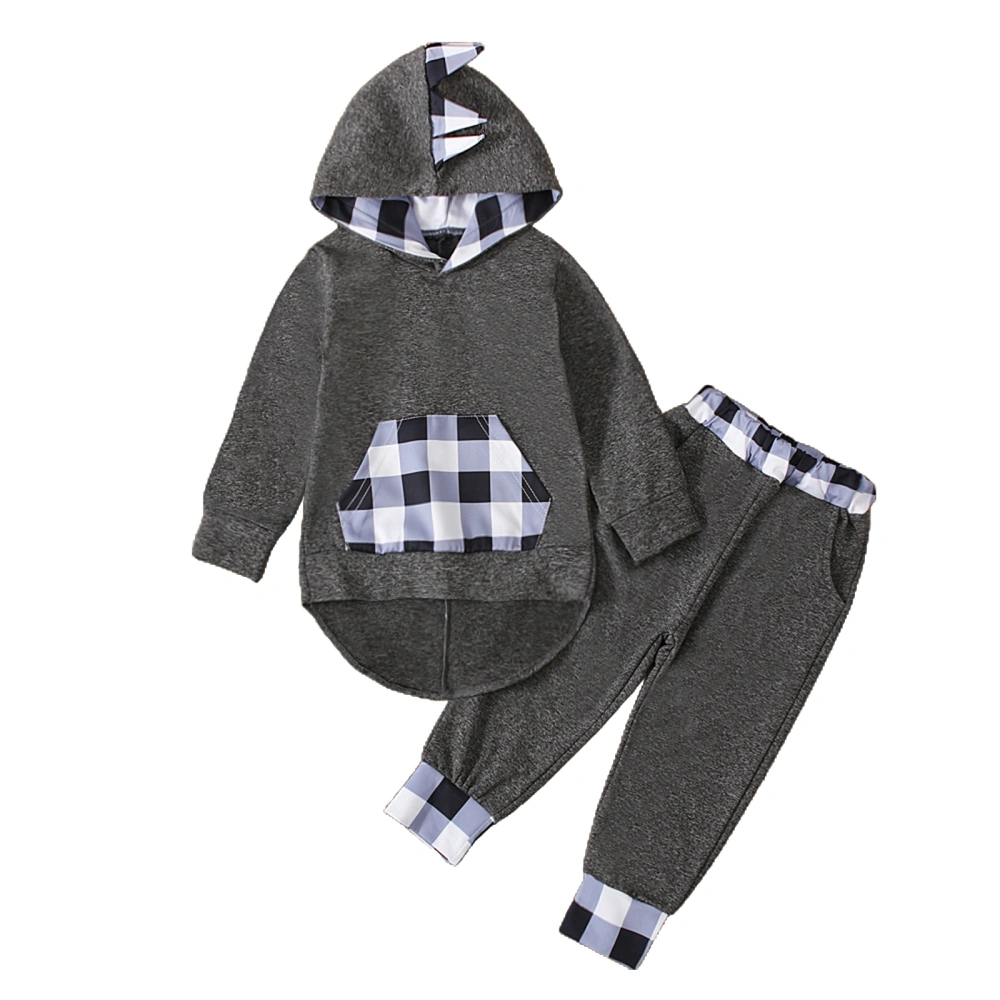 Kids Trousers Set Stitching Pocket Corner Hood Sweater Soft Pants 