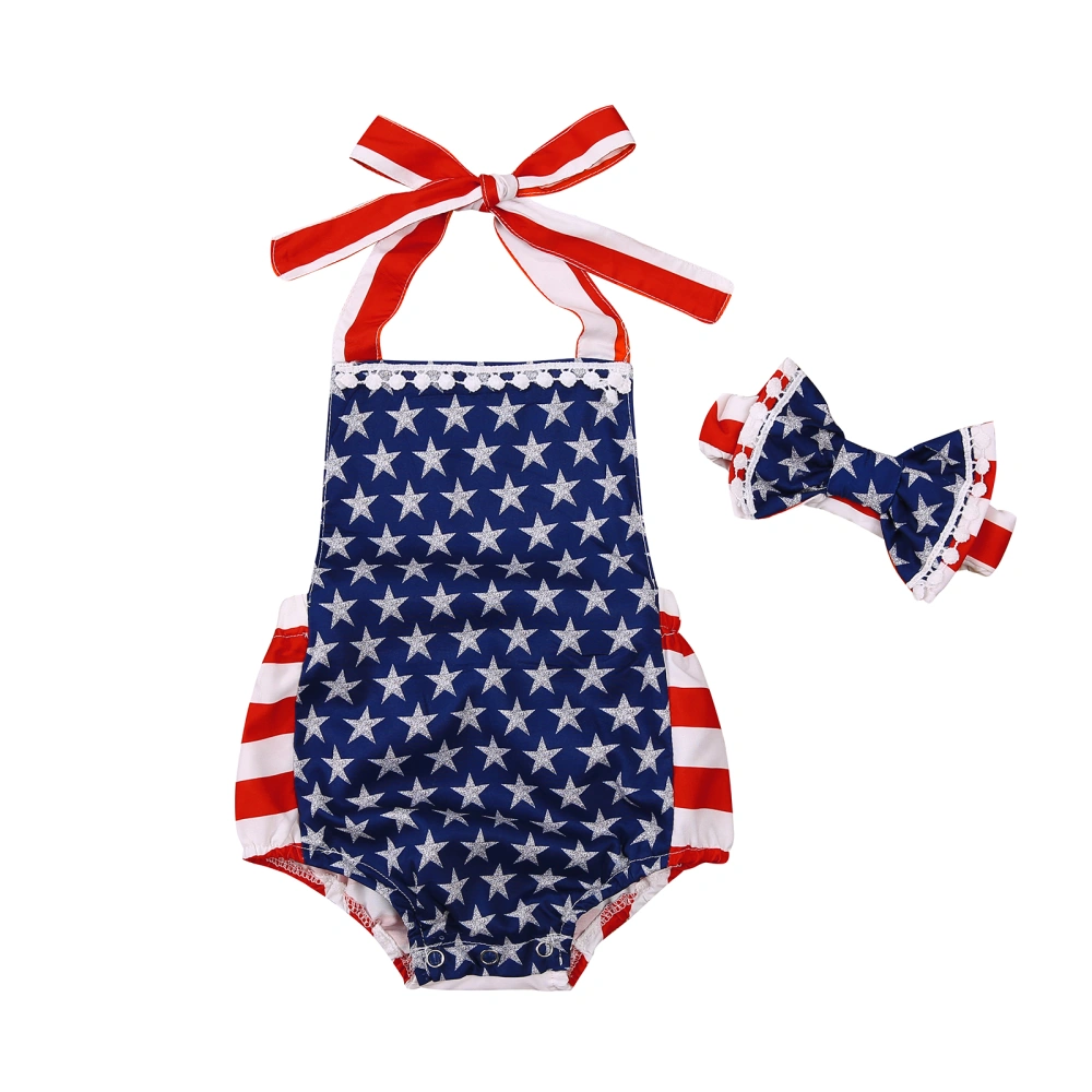 2Pcs Baby Independence Day Outfit, Star Stripe Romper + Headband