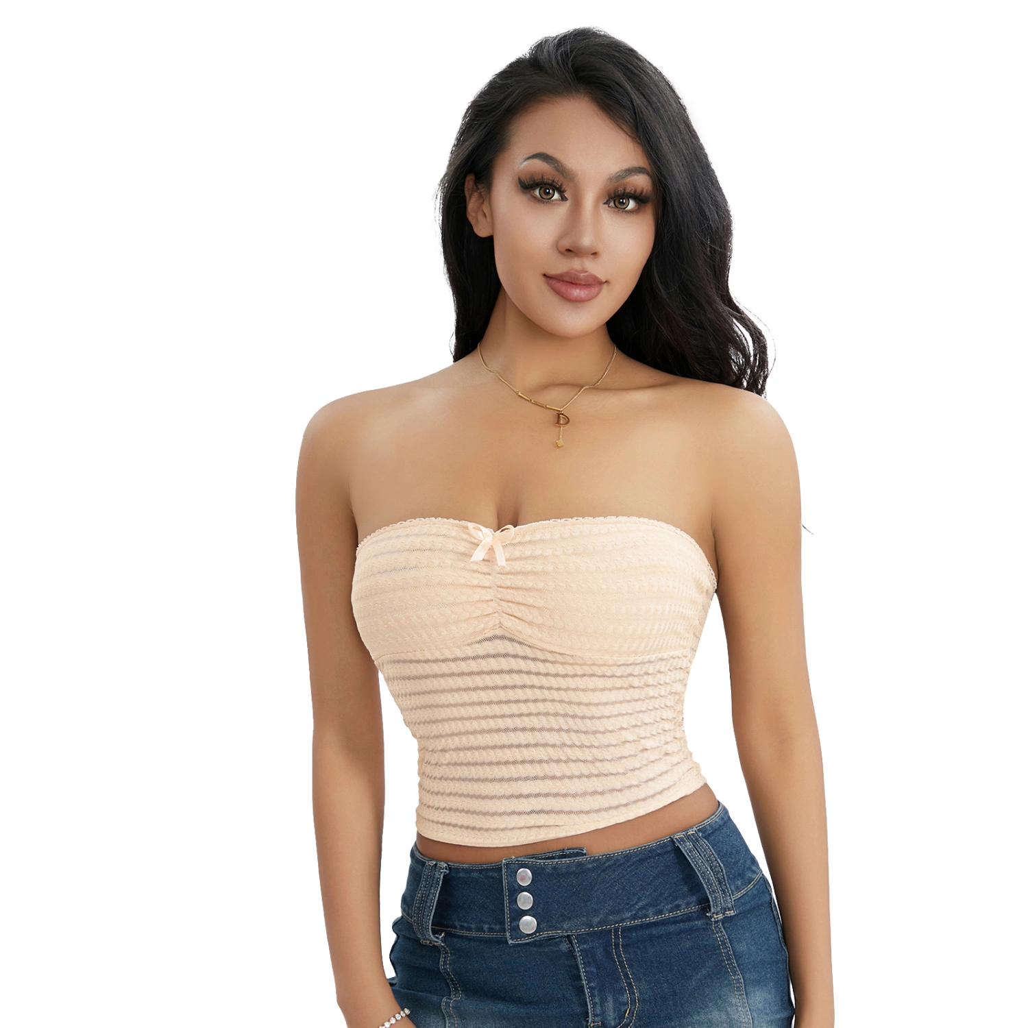 Women Elastic Ruched Bandeau Summer Strapless Off-Shoulder Crop Tops