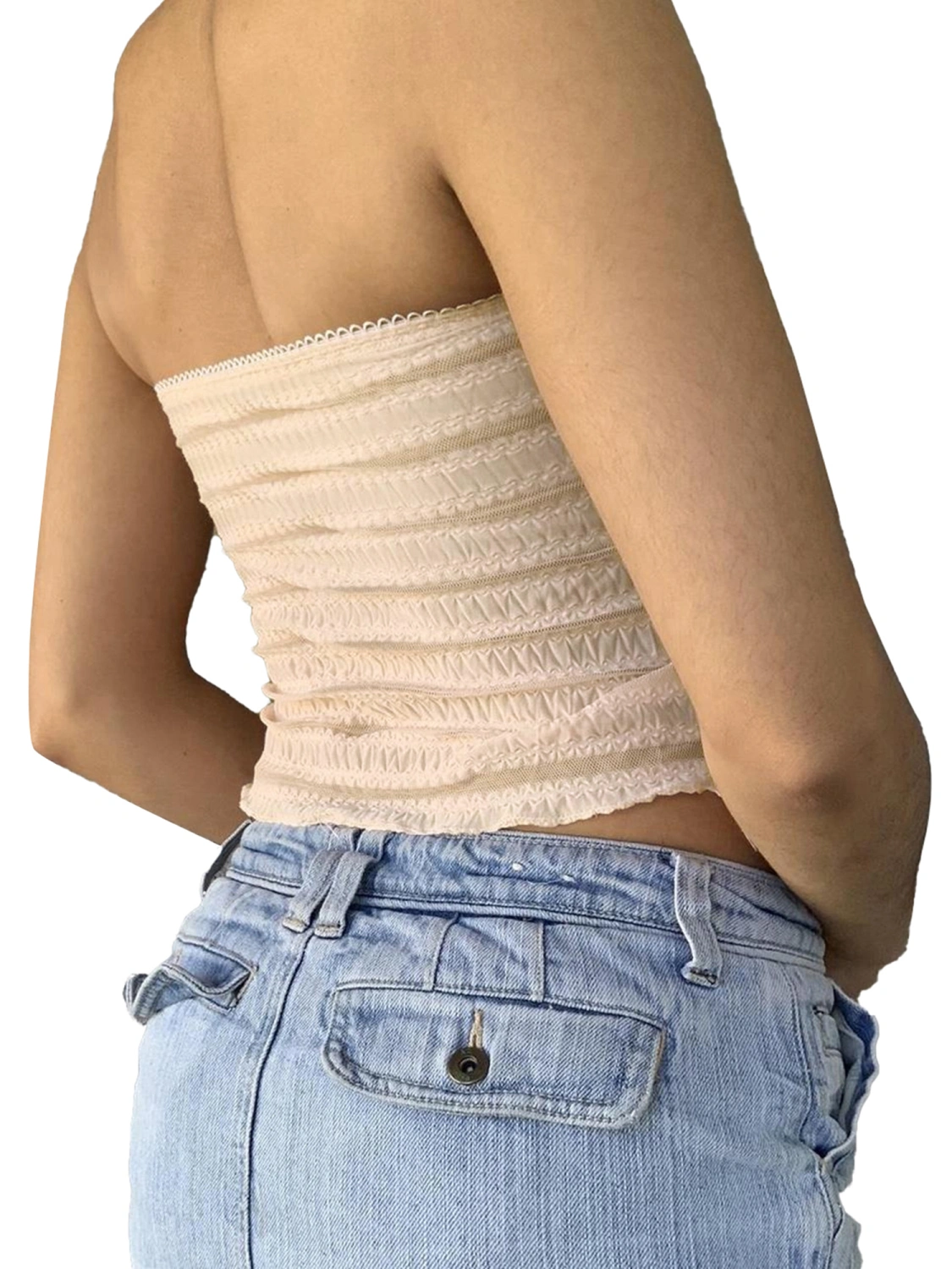 Women Elastic Ruched Bandeau Summer Strapless Off-Shoulder Crop Tops