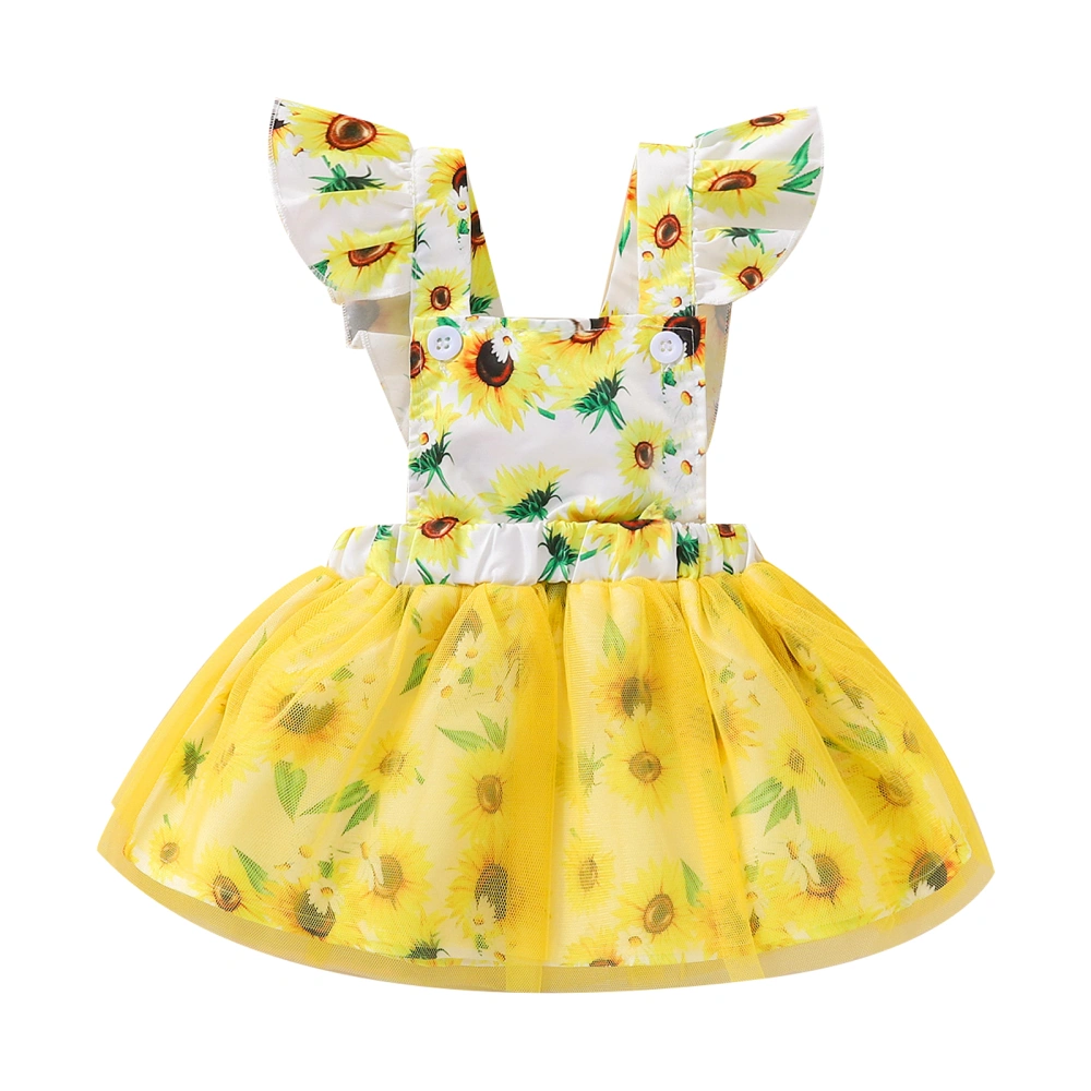 Baby Girls Sweet Style Dress, Fly Sleeve Mesh Splicing Suspender Skirt