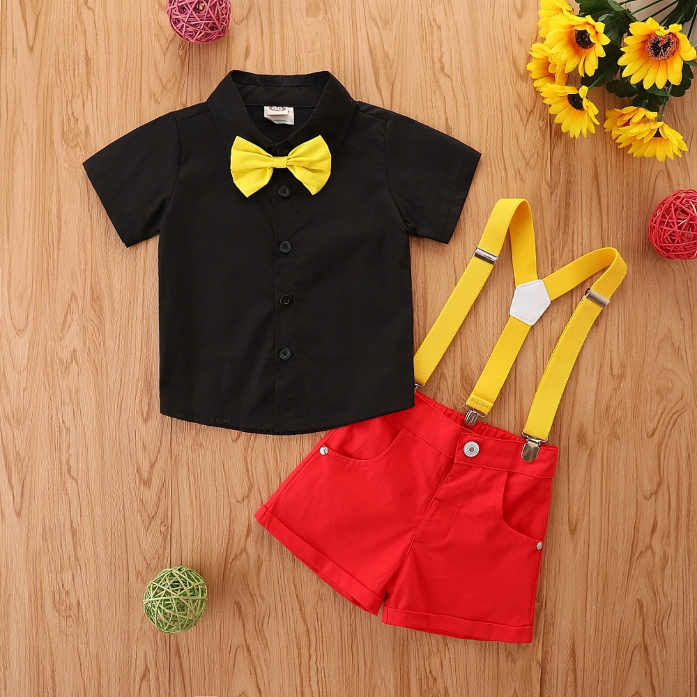 Toddler Boys Gentleman Suits, Short Sleeve Bowtie Shirt + Bib Shorts