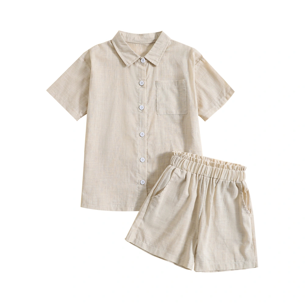 Toddler Girl Short Sleeve Lapel Shirt Tops and Solid Color Shorts Sets