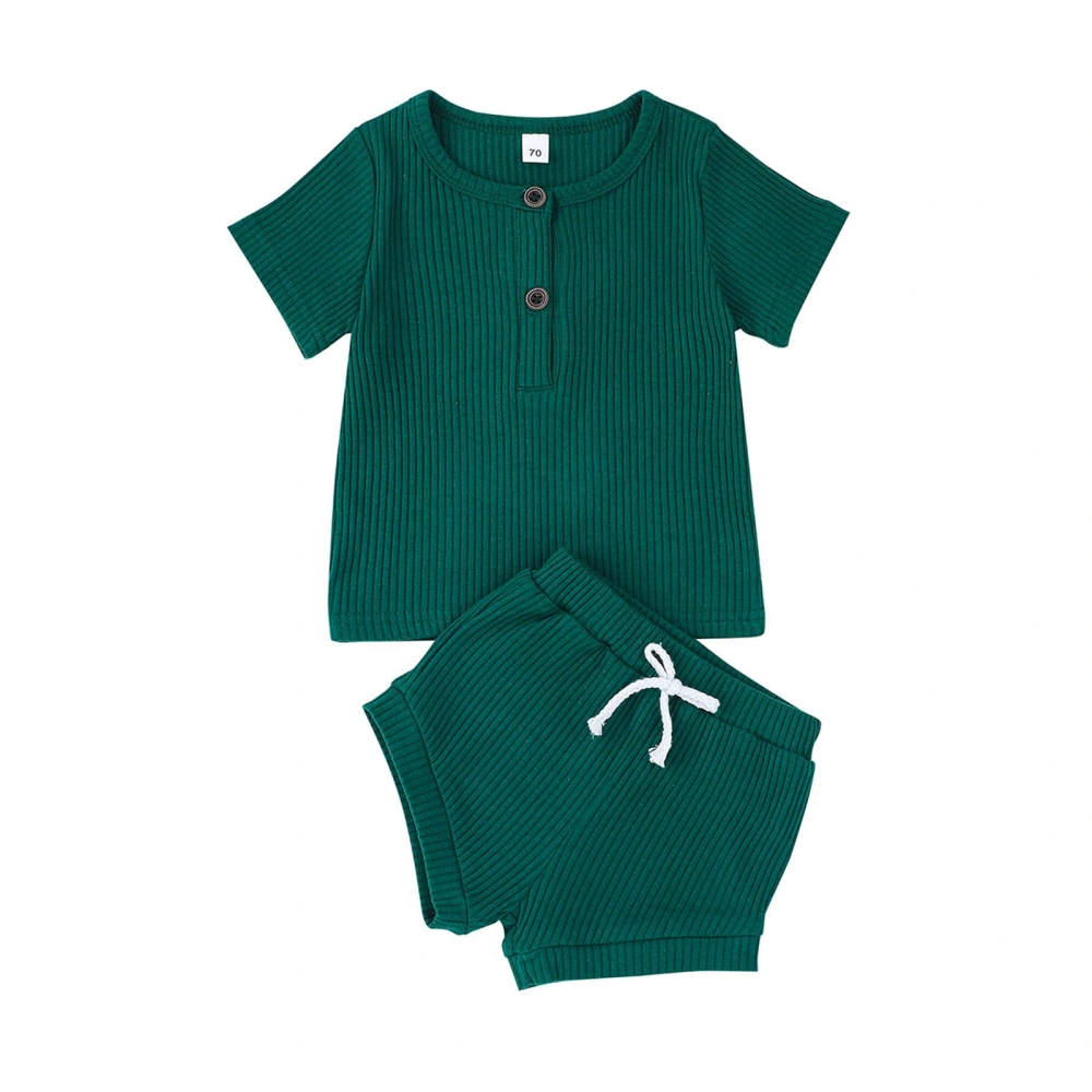 Baby Breeches Suit Rib Design Button Round Neck Tops + Shorts