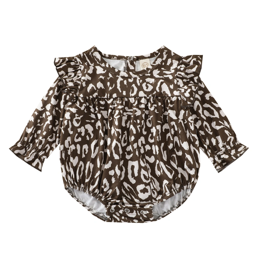 Baby Girl’s Leopard Ruffles Stitching Long Sleeve Triangle Romper