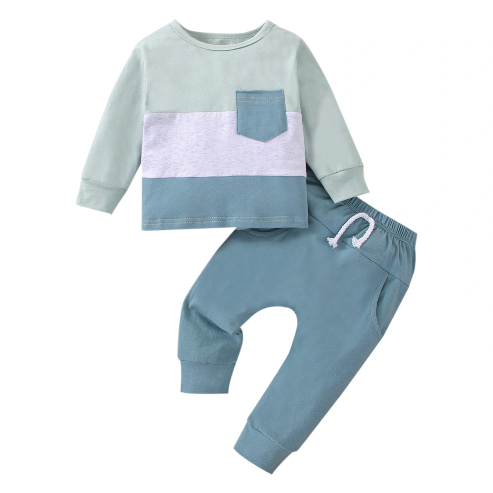 Baby Outfit Set Contrast Color Long Sleeve Tops with Solid Color Pants