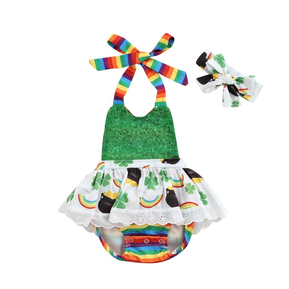 Girls Halter Neck Sleeveless Romper and Headdress for Saint Patrick