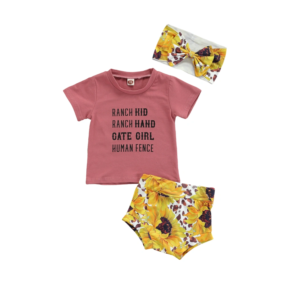 Baby Clothes Set, Letter Print T-shirt+Shorts+Bow-knot Headband