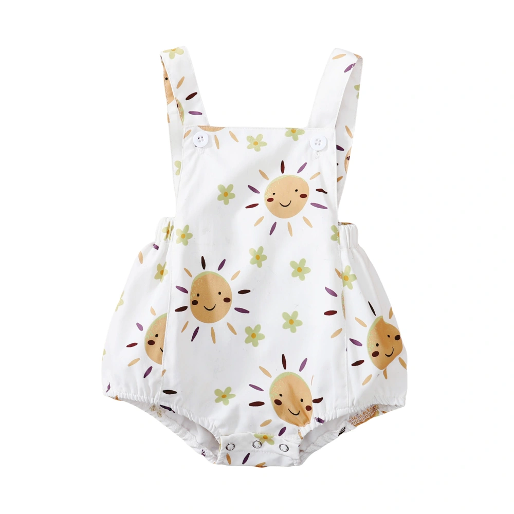 Baby's Romper, Cartoon Sun Floral Print Sleeveless Backless Bodysuit