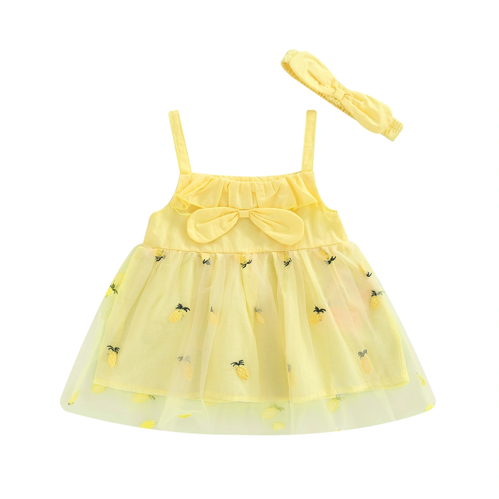 Girls Yarn Dress, Pineapple Embroidery Pattern Sleeveless Skirt