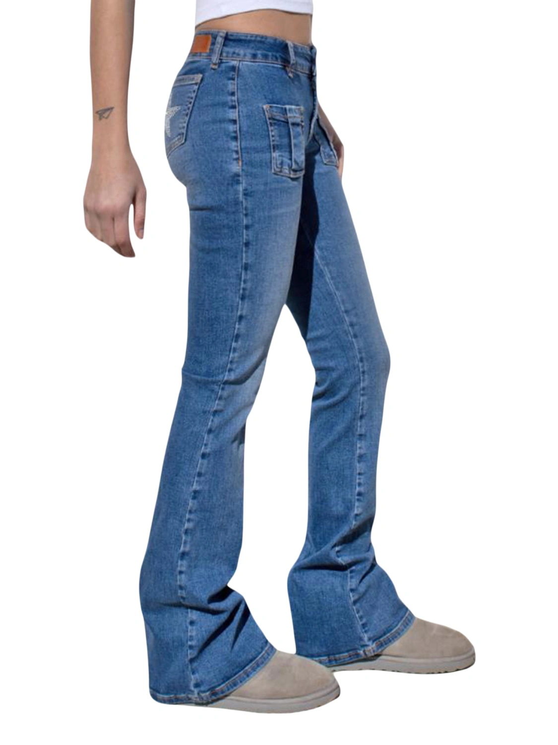 Women’s Bootcut Jeans, Shiny Rhinestone Star Low Rise Denim Pants