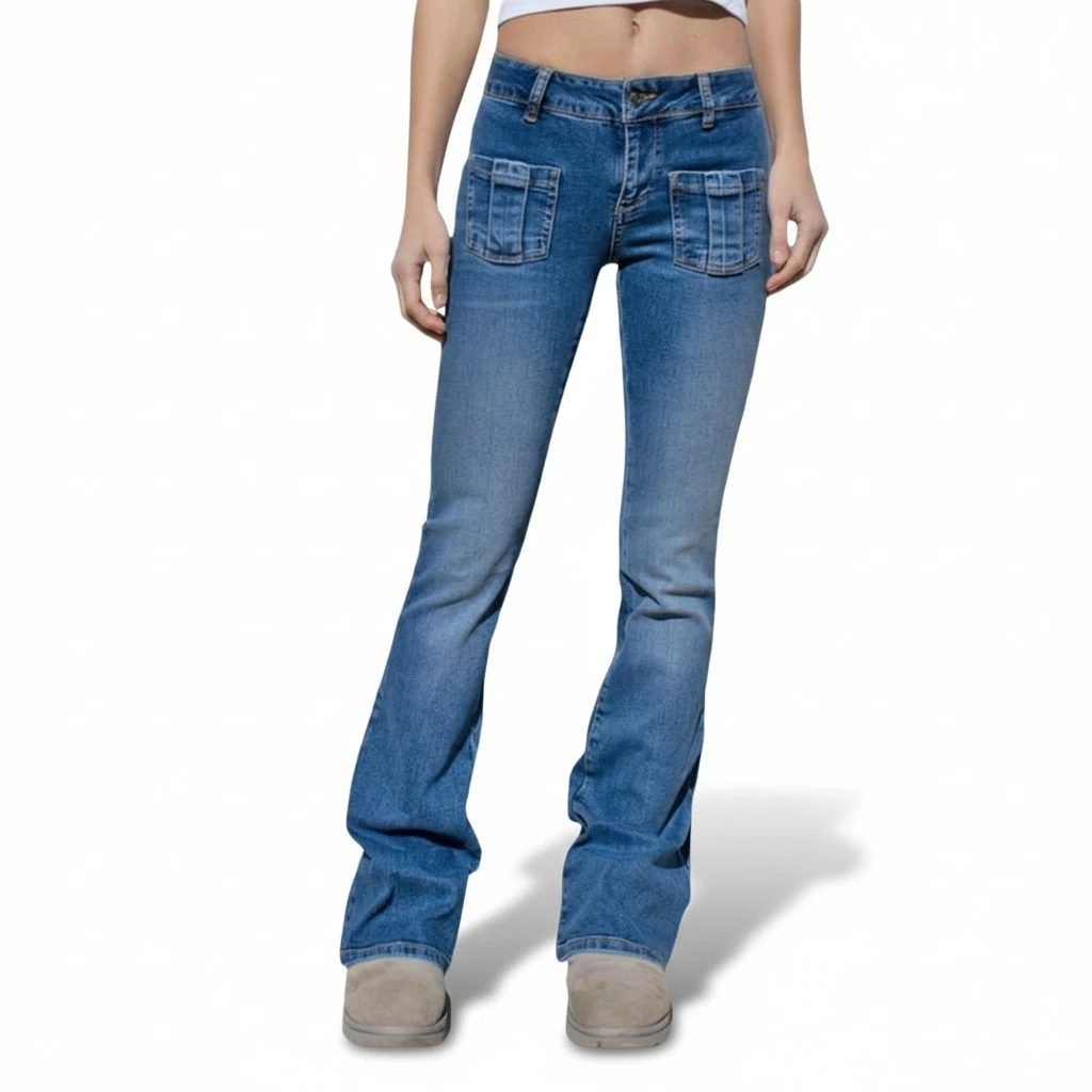 Women’s Bootcut Jeans, Shiny Rhinestone Star Low Rise Denim Pants