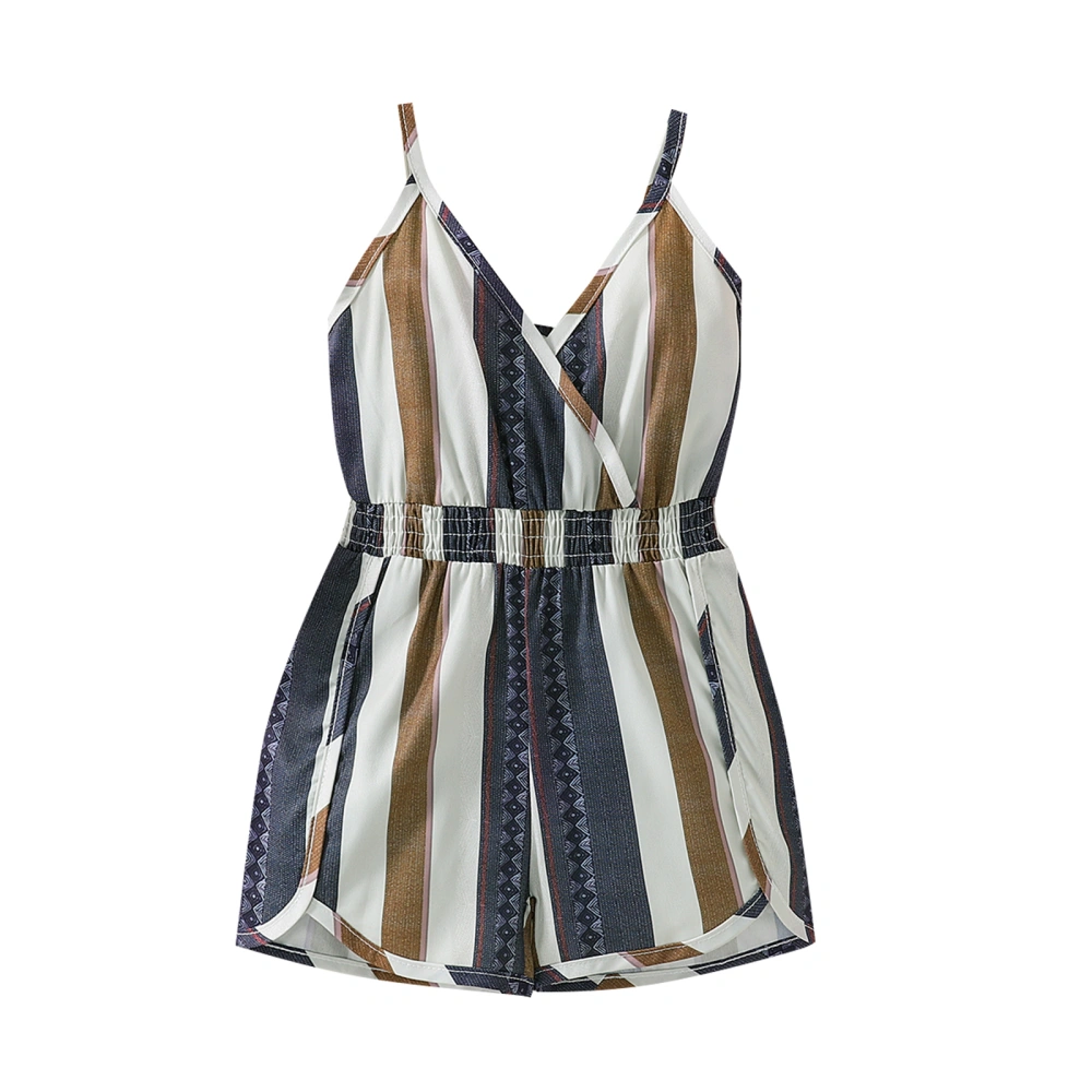 Baby Girl Romper Sleeveless V Neck Striped High Waist Bodysuit 