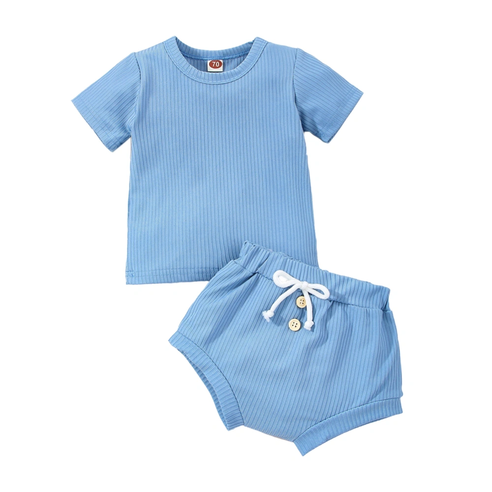 Newborn Boys Girls Shorts Set, Short Sleeve Ribbed Tops + Short Pants