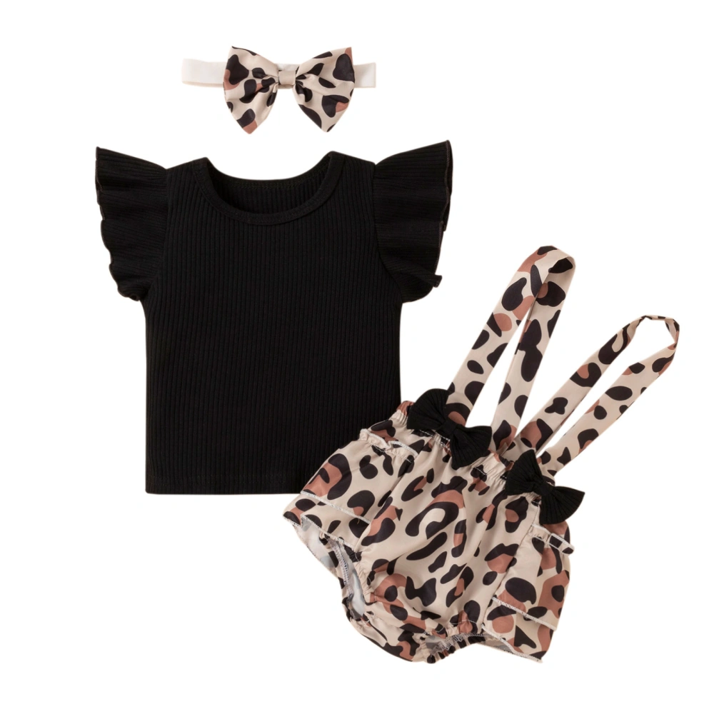 Kids Suit Set, O-Neck Short Sleeve Tops+ Suspender Shorts+ Hairband