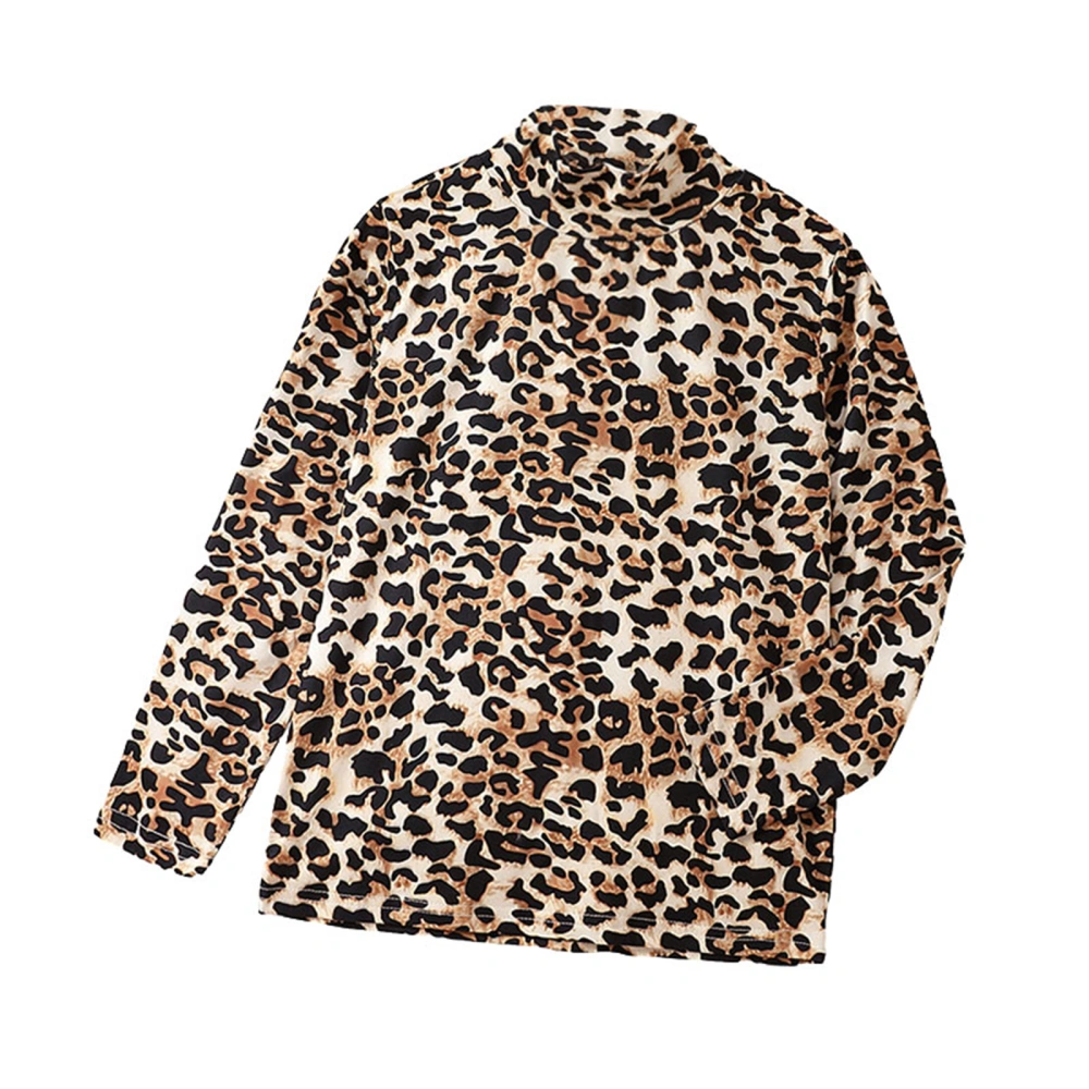 Kids Girls T-shirt, Long Sleeve Turtleneck Leopard Print Fall Tops