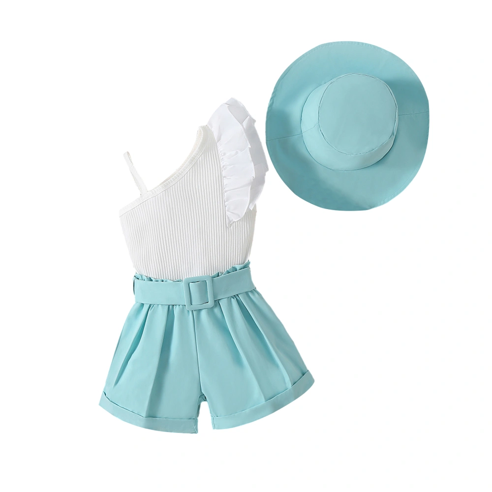 Girls Shorts Set, Sleeveless Vest with Belted Shorts and Hat