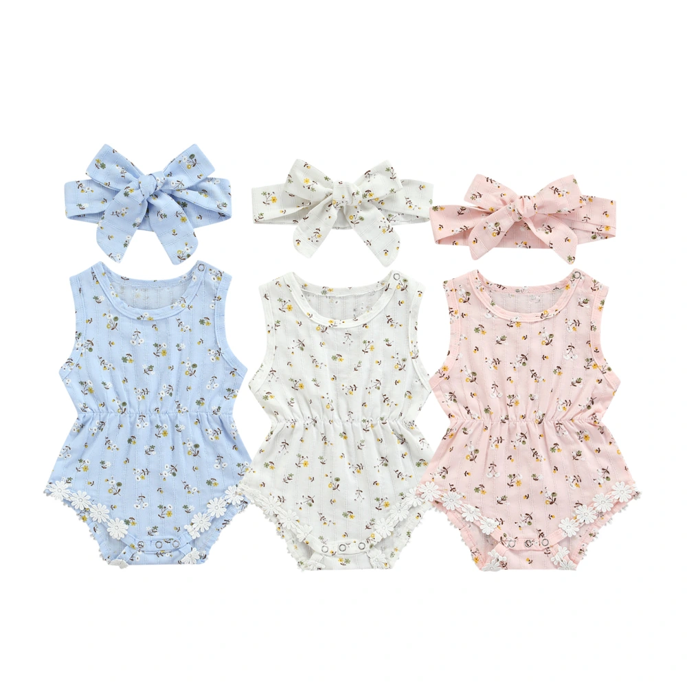 Newborn Sleeveless Romper + Bow Hairband, Sweet Floral Decoration