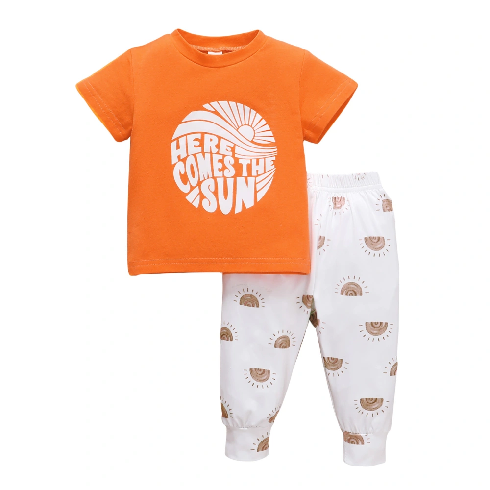 Baby's Letter Short Sleeve T-shirt and Sun Print Short Pants Set