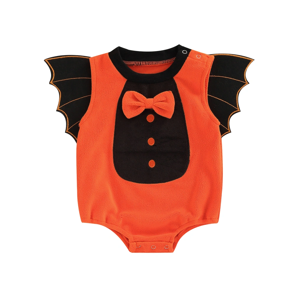 Baby’s Cute Halloween Bat Wings Bow Round Neck Long Sleeve Romper