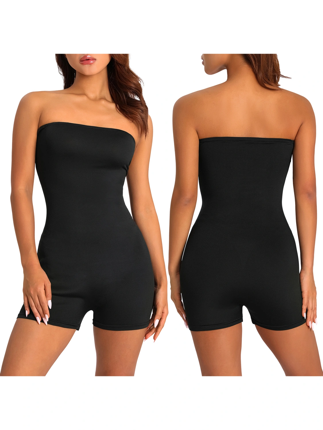 Women Short Jumpsuit Strapless Backless Solid Slim Fit Summer Playsuit